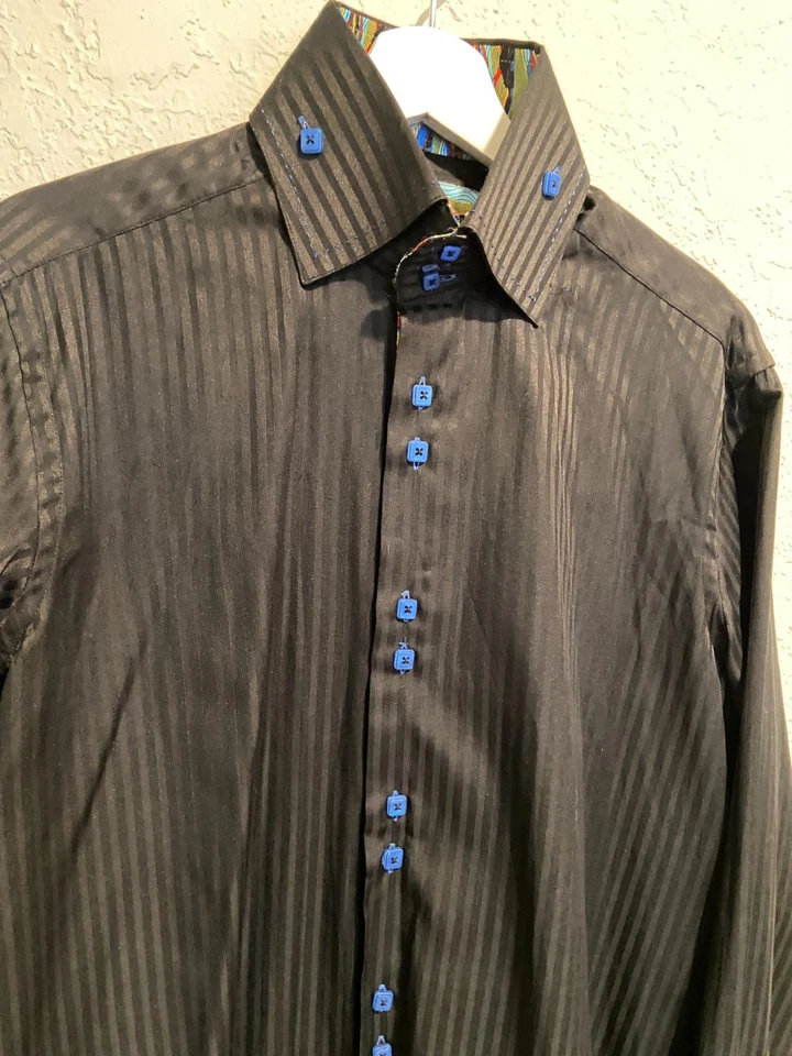 Camisa de Vestir Coogi Clásica Para Hombre Talla M 15.5 32/33 Rayas Negras Diseñador Retro Y2K Foto 3 de 4