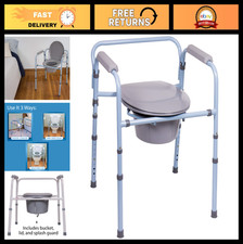 3-in-1 Folding Bedside Commode Raised Toilet Seat, Portable Adult Potty Chair,