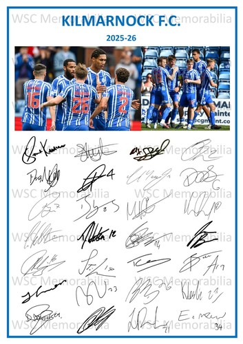 Kilmarnock FC Signed Team Sheets A4 Prints Choose Your Season 2025-26