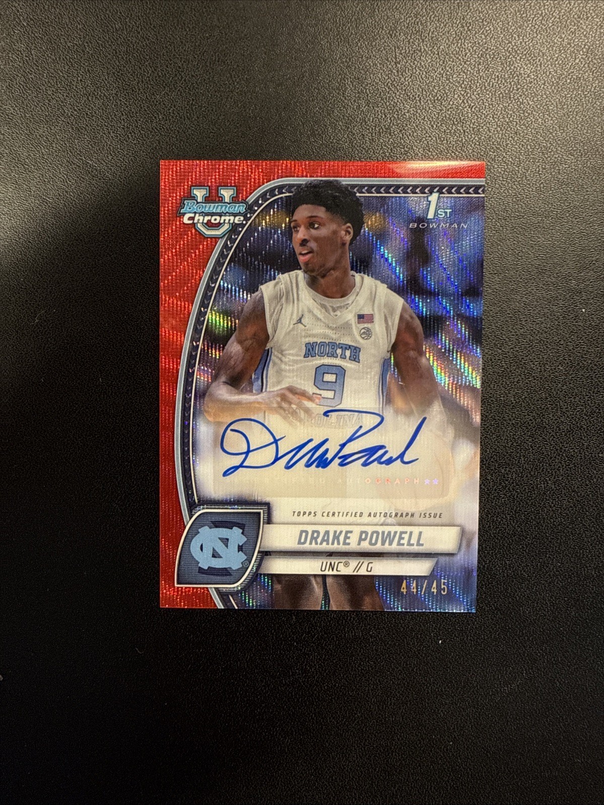 2024-25 Bowman Chrome U Drake Powell Auto Red Wave SP /45 UNC - Nets 1st Rd Pick