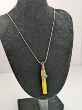 Yellow Beach Glass Wire Wrapped Pendant Necklace Jewelry