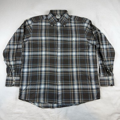 LACOSTE Shirt Mens 44 XL Plaid Casual Button Up Long Sleeve Cotton Brown