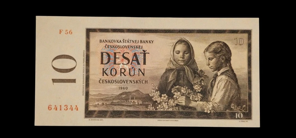 🇨🇿 1960 Czechoslovakia 10 Korun, P-88a, Wet Photogravure, Rare, Prefix F - Image 2 of 3