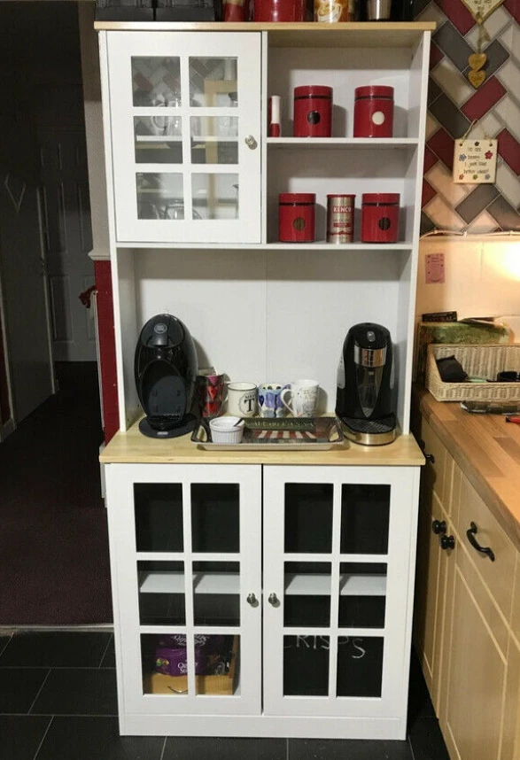 Kitchen Dresser Cabinet Tall White Pantry Unit Glass Display