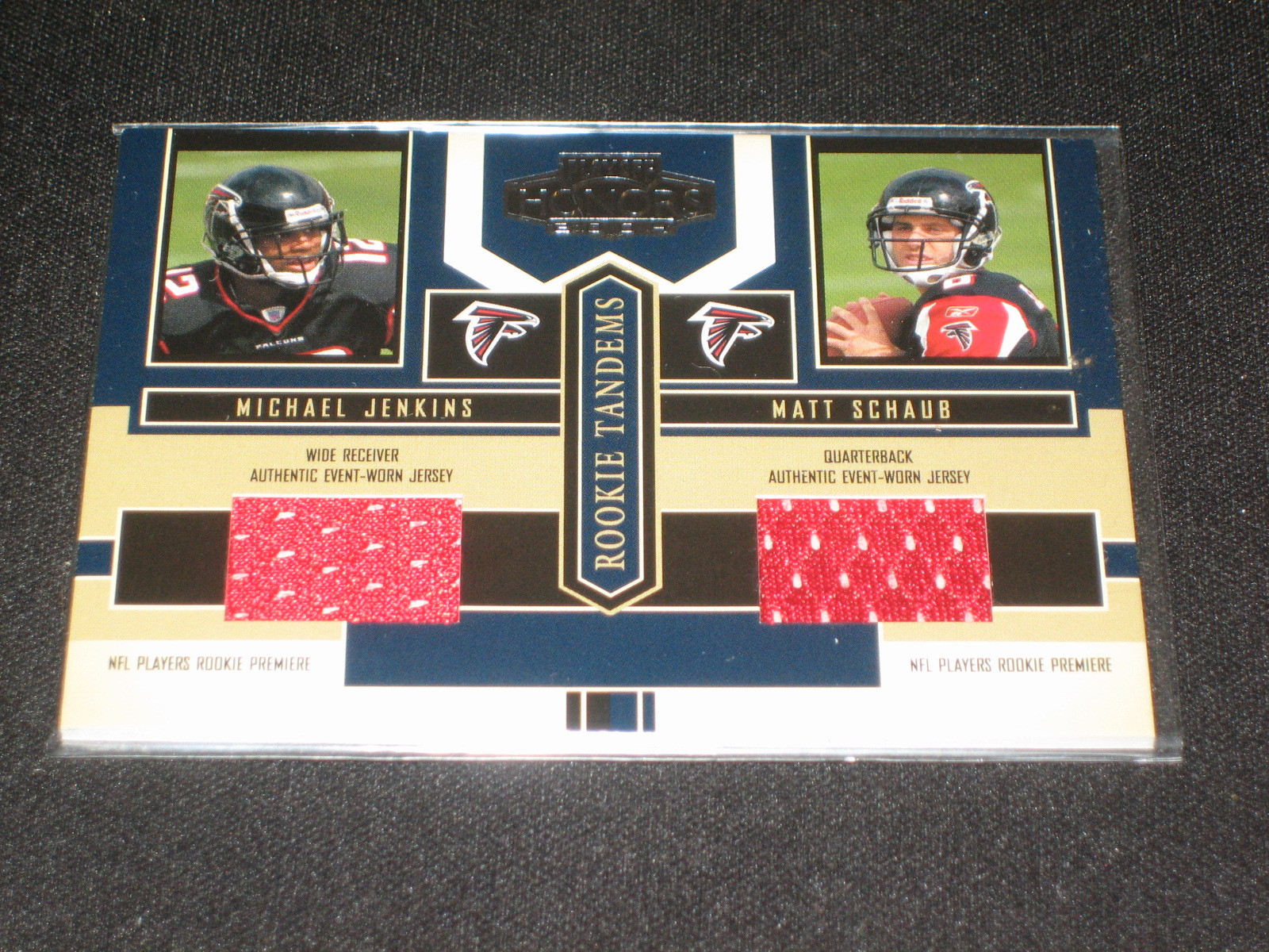 MICHAEL JENKINS & MATT SCHAUB FALCONS LEGENDS DUAL EVENT GAME USED JERSEY CARD