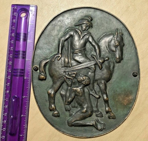 Saint Martin, Chivalry, Patron of France, Theodor Georgii, 1949 Bronze Plaque - Picture 3 of 12