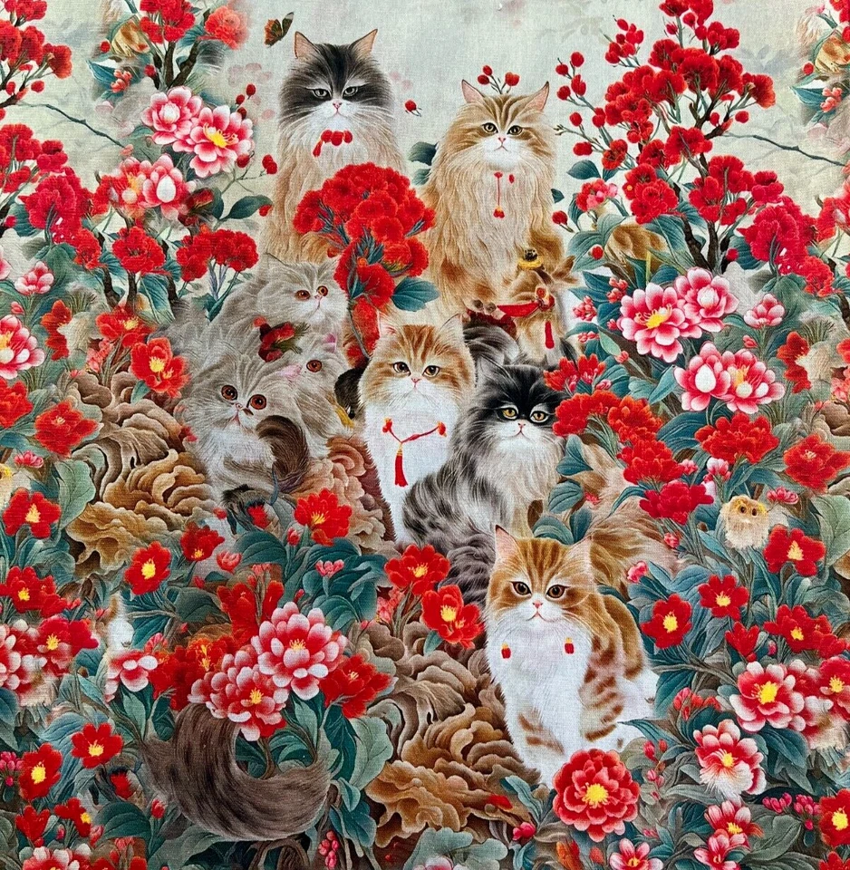 Stoff Baumwollstoff Meterware 50 cm Patchwork Baumwolle Blumen Katzen Bestseller - Bild 3 von 4