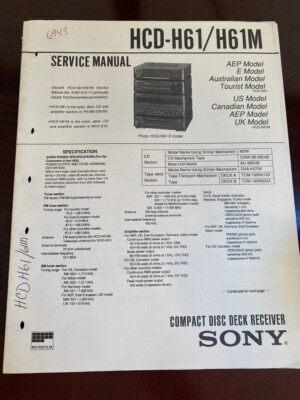 SONY HCD-H61 HCD-H61M Service Manual FROM THE USA **ORIGINAL**