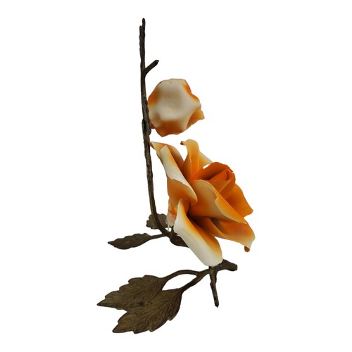 Vintage Orange Toleware Porcelain Rose Figurine Sculpture Italian Mid-Century - Picture 6 of 8