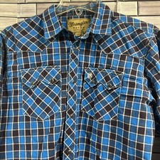 wrangler retro boys XXL shirt blue plaid pearl snap up cowboy rodeo work wear