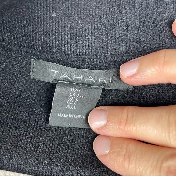 Tahari Solid Black Button Front Collared Long Sle… - image 2