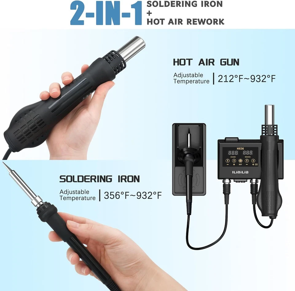 Kit de estação de solda ILibILib 600W kit de ferro de solda digital retrabalho de pistola de ar quente - Imagem 4 de 4