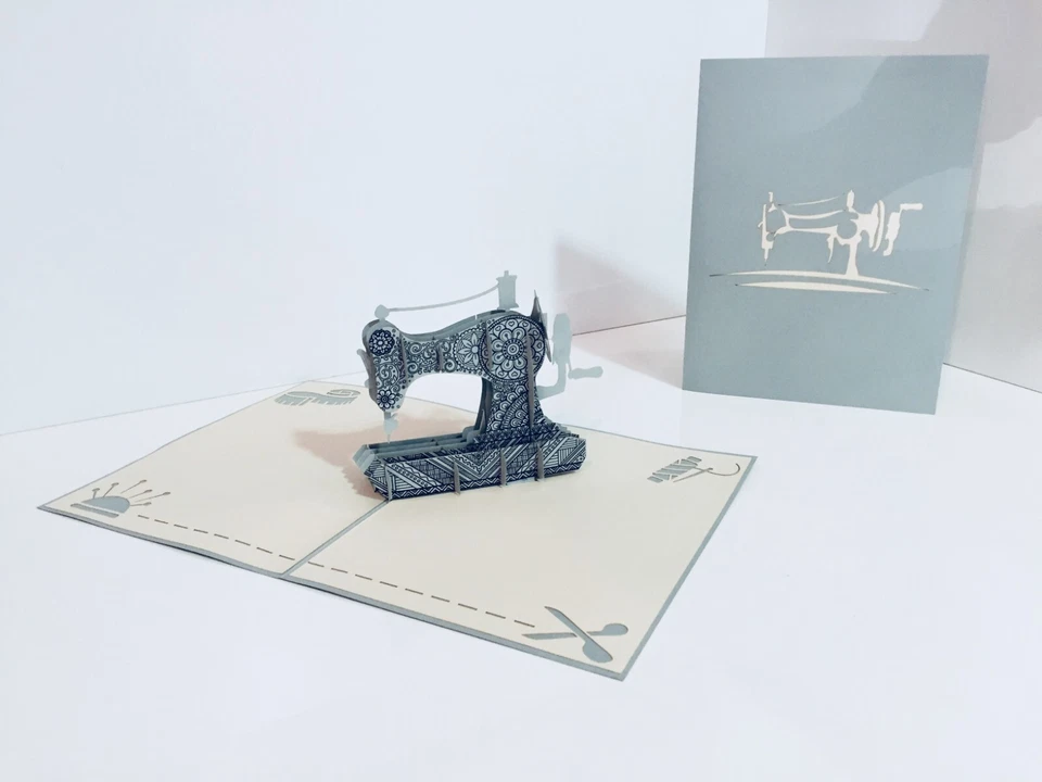 ОРИГАМИ POP CARD Серебряный серый швейная машина 3D всплывающий ручной работы с любовью карта - Изображение 2 из 4
