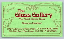Vintage Business Card The Glass Gallery Jacobsen San Diego California Stained