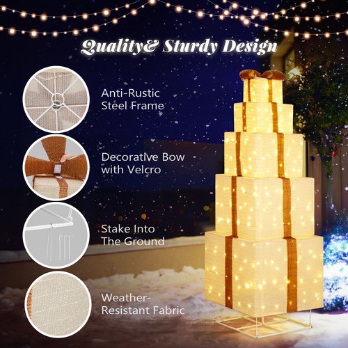 Christmas Decorations 5 Tiers Lighted Gift Boxes with 200 LED for Indoor Outdoor - Picture 5 of 9