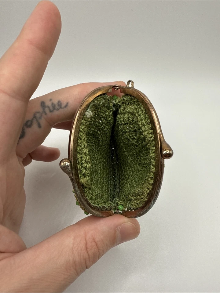 Monedero vintage hecho a mano tejido con cuentas mini bloqueo de beso Foto 2 de 4