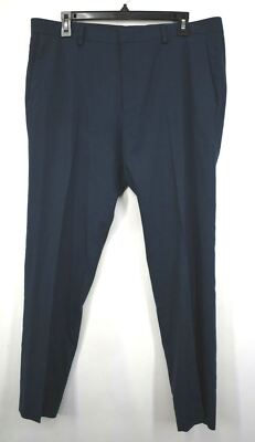 Topman Mens Navy Blue Dress Pants Belt Loops Pockets Concealed Front Zip 36R
