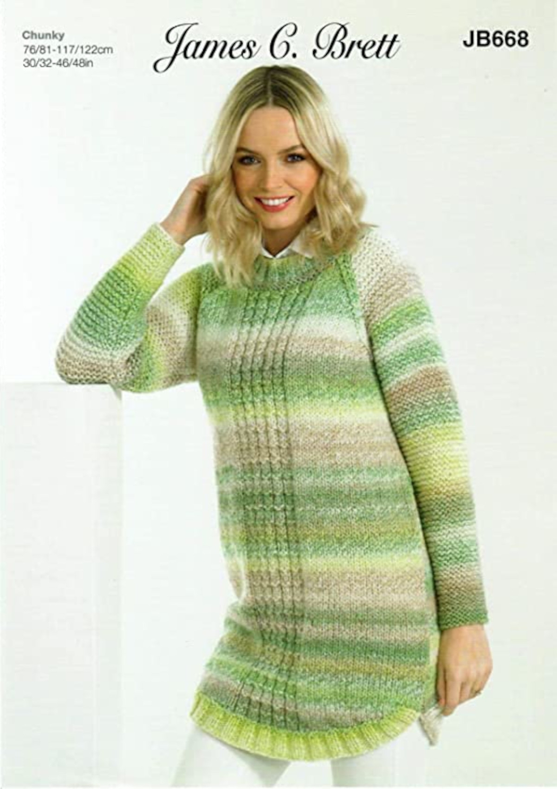 JB668 Ladies Curved Hem Sweater Jumper Knitting Pattern James Brett Chunky