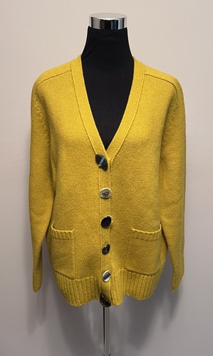 $448 NWT Tory Burch Novelty Multi- Button Wool Dark Lemon Cardigan sz L - Picture 6 of 12