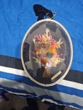 Vtg Dried Flowers Wall Art 9  Domed Convex Bubble Glass Brass Cideart Belgium