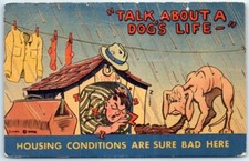 Postcard - "Talk about dog's life" - Owner, Dog and Dog House Art Print