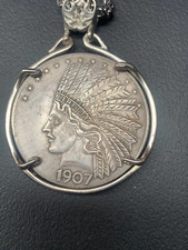 1907 Vintage Morgan Dollar Liberty Indian Head Silver Coin Pendant necklace