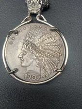 1907 Vintage Morgan Dollar Liberty Indian Head Silver Coin Pendant necklace
