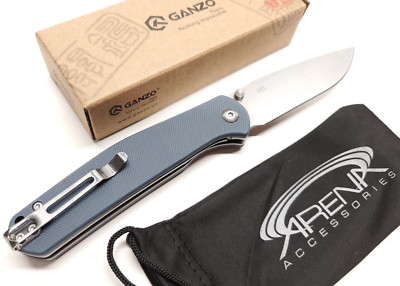 G10 Ganzo G6804 Blue Pocket Knife 8Cr14 Reversible Tip Up Carry Clip Manual Open