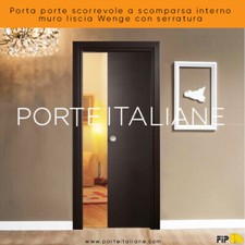Porta porte scorrevole a scomparsa interno muro liscia Wenge con serratura 