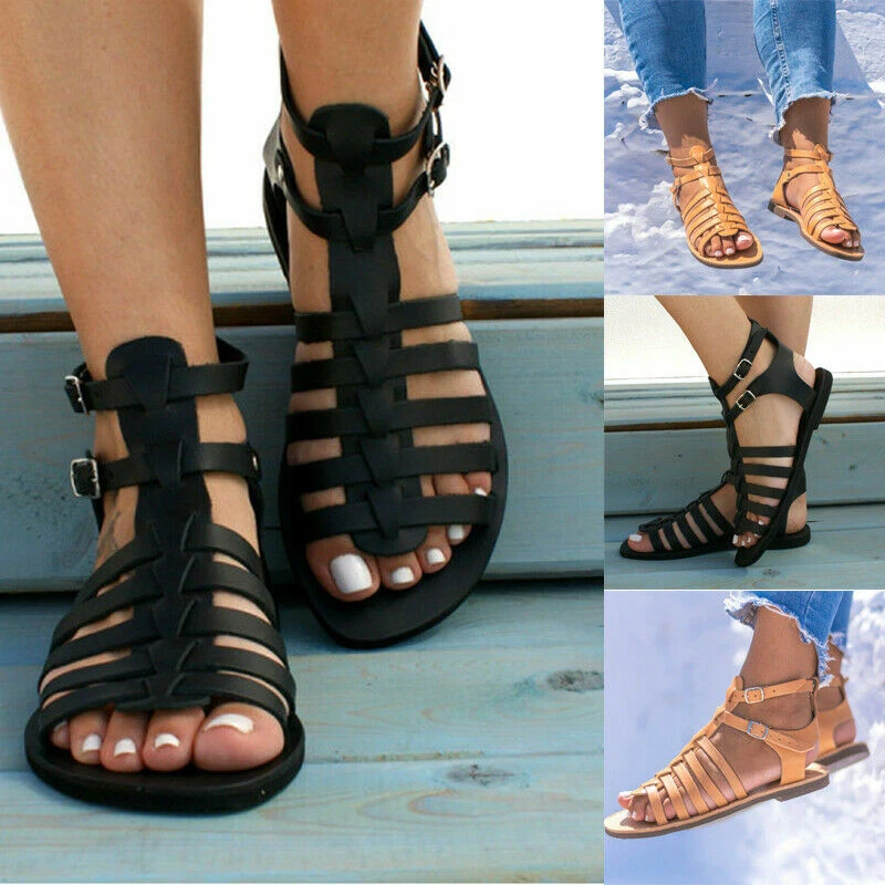 Summer Women s Strappy Sandals Crisscross Gladiator Low Flat Heel