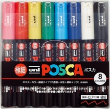 Stationery Uni-posca Paint Marker Pen - Extra Fine Point - Set of 8 PC-1M8C JP