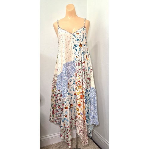 Boho Patchwork Hobo Dress Small Gipsy Hippie Floral Paisley V Neck Long Festival - 第 1/7 張圖片
