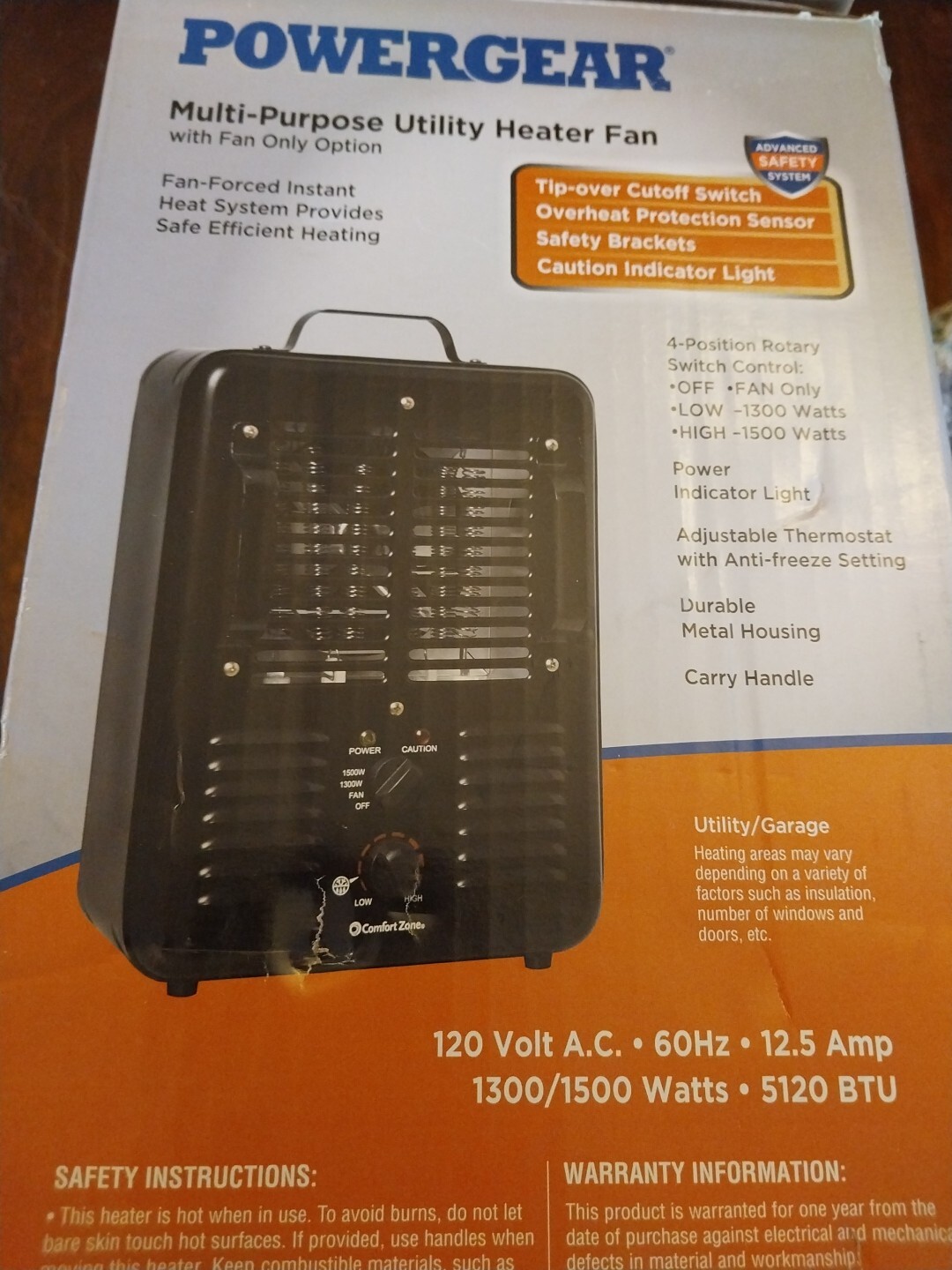 POWERGEAR by Comfort Zone Electric Utility Heater 1500 watts