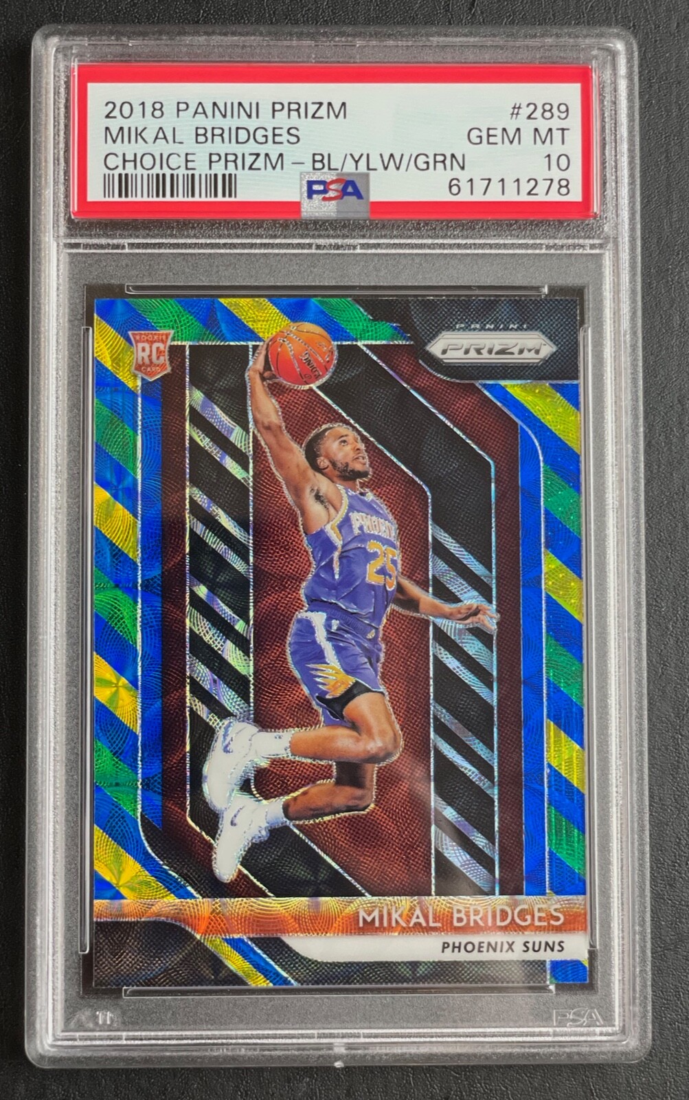 Mikal Bridges PSA 10 GEM MINT 2018-19 Panini Prizm Blue Yellow Green  Prizms RC
