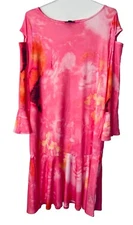 Antthony Dress Cold-Shoulder Pink Liquid Knit Ruffle Hem Bell Sleeve Large
