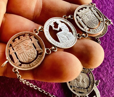 ORIGINAL SILVER BRACELET    *''Made with 1 peseta coins from (Spain) 1933 ''
