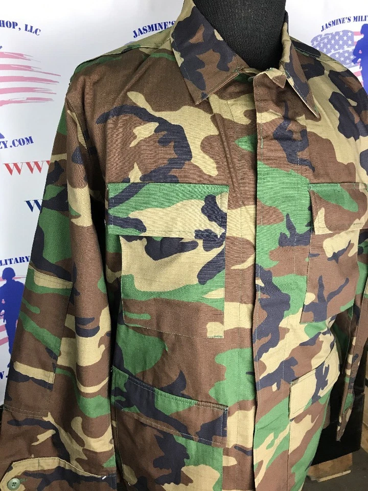 Woodland Camouflage BDU Tactical Military Uniform 4-Pocket Coat Shirt Jacket - Image 3 of 4