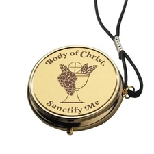 Chalice: Body of Christ, Sanctify Me Pyx (2" Wx0.5" H) with Cord. Holds 7 Hosts