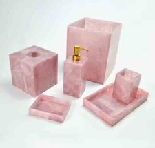 Natural Rose Quartz 6 Pcs Bathroom Set Pink Rose Quartz Agate Bath Acessories