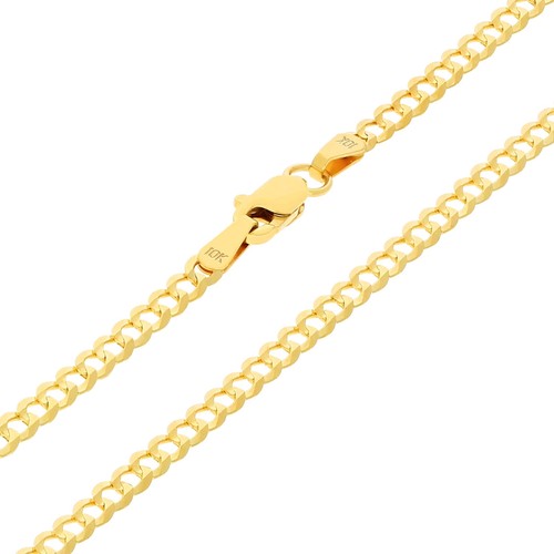 10K Yellow Gold Solid 2.5mm Concave Curb Cuban Link Chain Bracelet or Anklet 8" - Picture 6 of 11
