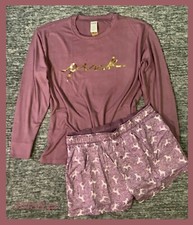 Victoria's Secret Pink Bling Cozy Sleep Shirt  Shorts PJ Set Mauve Ice Dog L