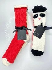 4 FREE PRESS Santa Stocking Panda Polka Dot Cozy Fluffy Soft Fuzzy Socks O/S