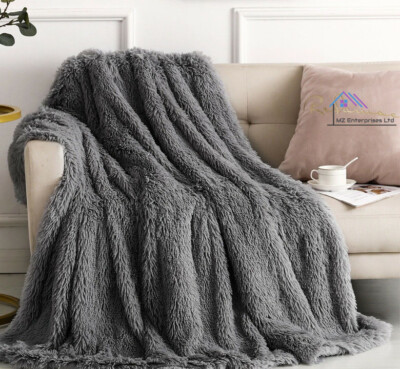 Langflor flauschig Teddy Kunstfell weich kuschelig Überwürfe Decken 150 x 200 anthrazit 