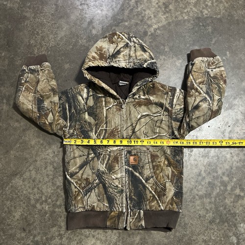 Carhartt RealTree Hardwoods Camo Hooded Duck Hunting Jacket Youth Medium (10-12) - Picture 7 of 8