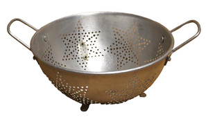 Vintage Aluminum 9" Colander 7 Star Pattern Three Footed Strainer with Handles