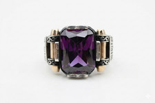 Natural Purple Amethyst Gemstone 925 Silver Ottoman Style Solitaire Men's Ring