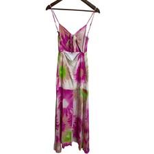 Triya Brazil 100% Silk Cutout Tie-Front Tropical Vibrant Maxi Dress Womans PP
