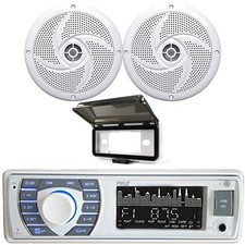 Pyle PLRMR23BTW Marine Bluetooth Receiver, 2x 5.25" 180W Speakers, Cover White 