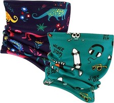Kids Neck Gaiter Warmer Winter Fleece Scarves Face Medium Dinosaur skateboard
