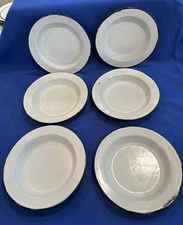 Enamel Plates X6 Mid-Century Black Rim Enamelware 8.5"  Rustic